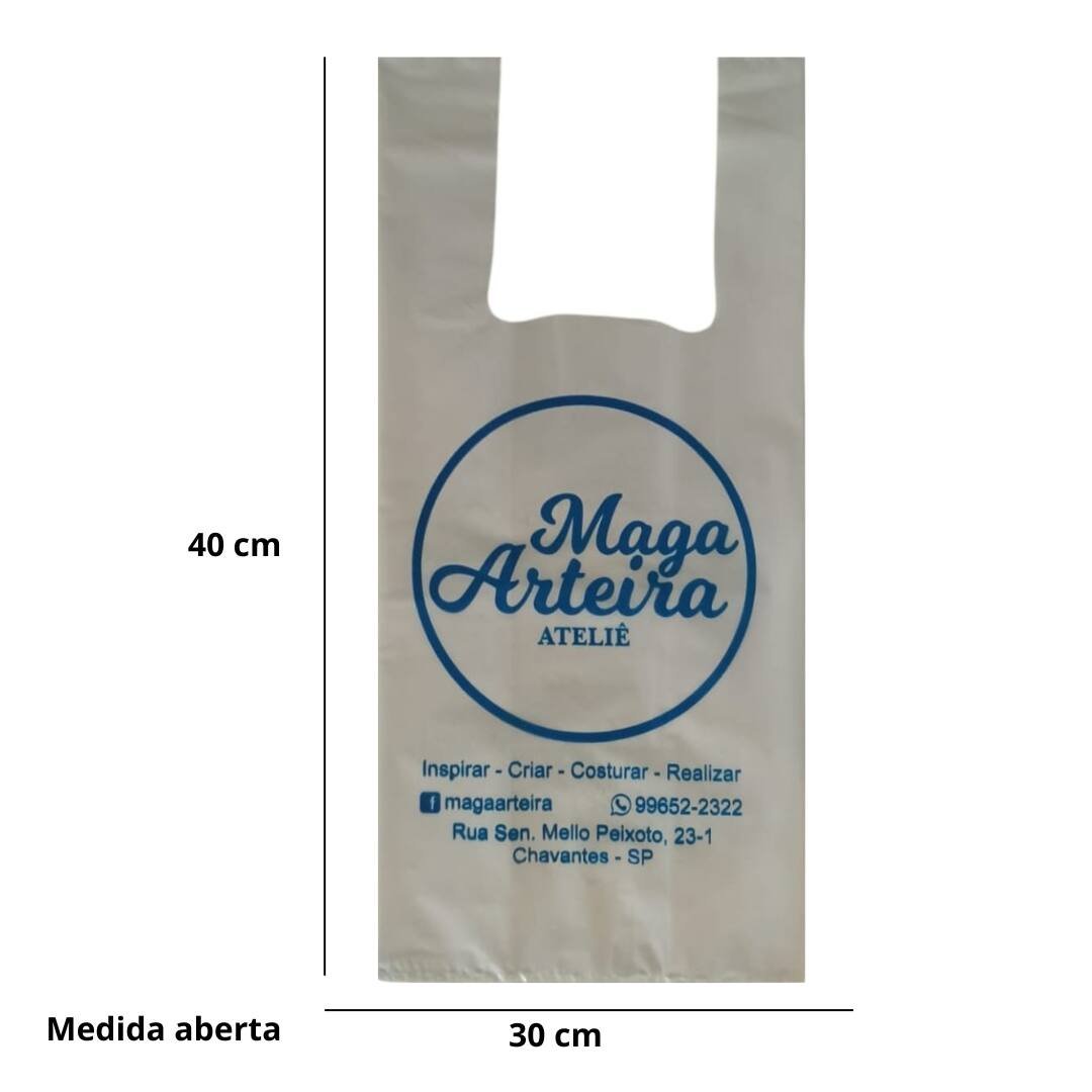 Sacola alça camiseta branca baixa densidade 30X40